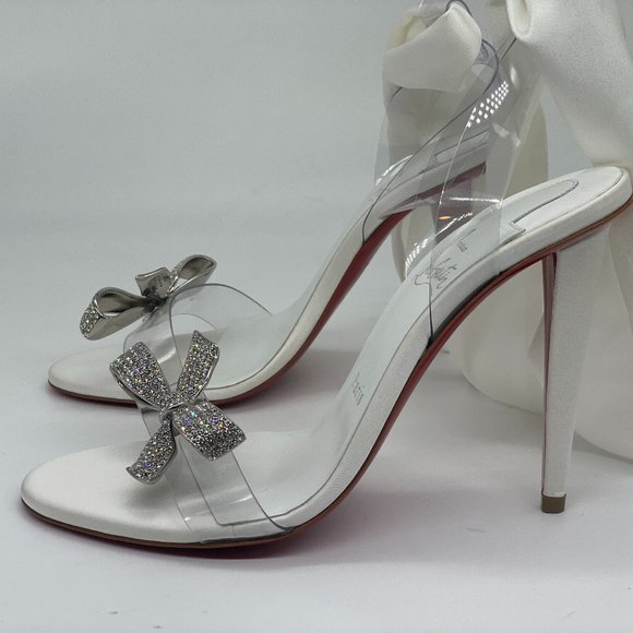 Christian Louboutin ASTRINODO Crystal Bow Silk Tie PVC Heels Sandals Shoes - Picture 10 of 16